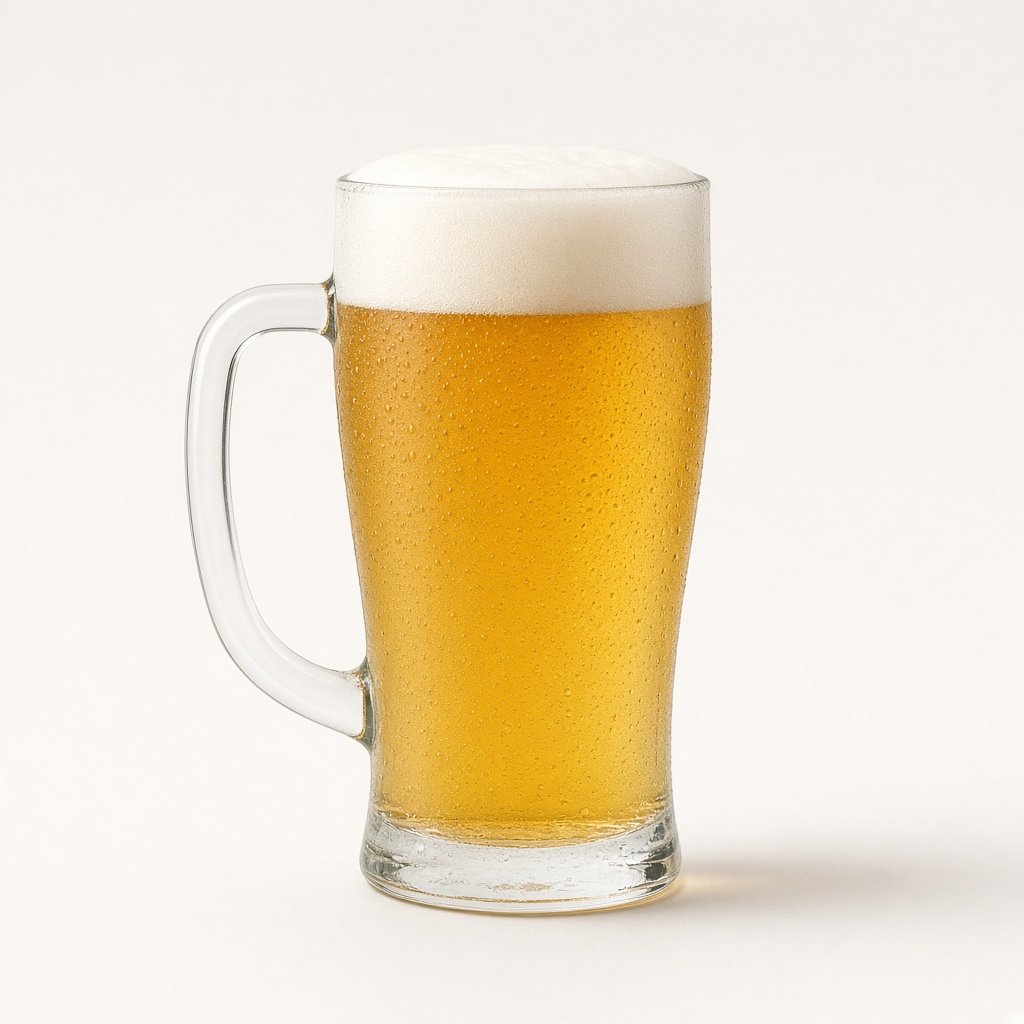 Caneca de vidro de chopp, dourada, com espuma